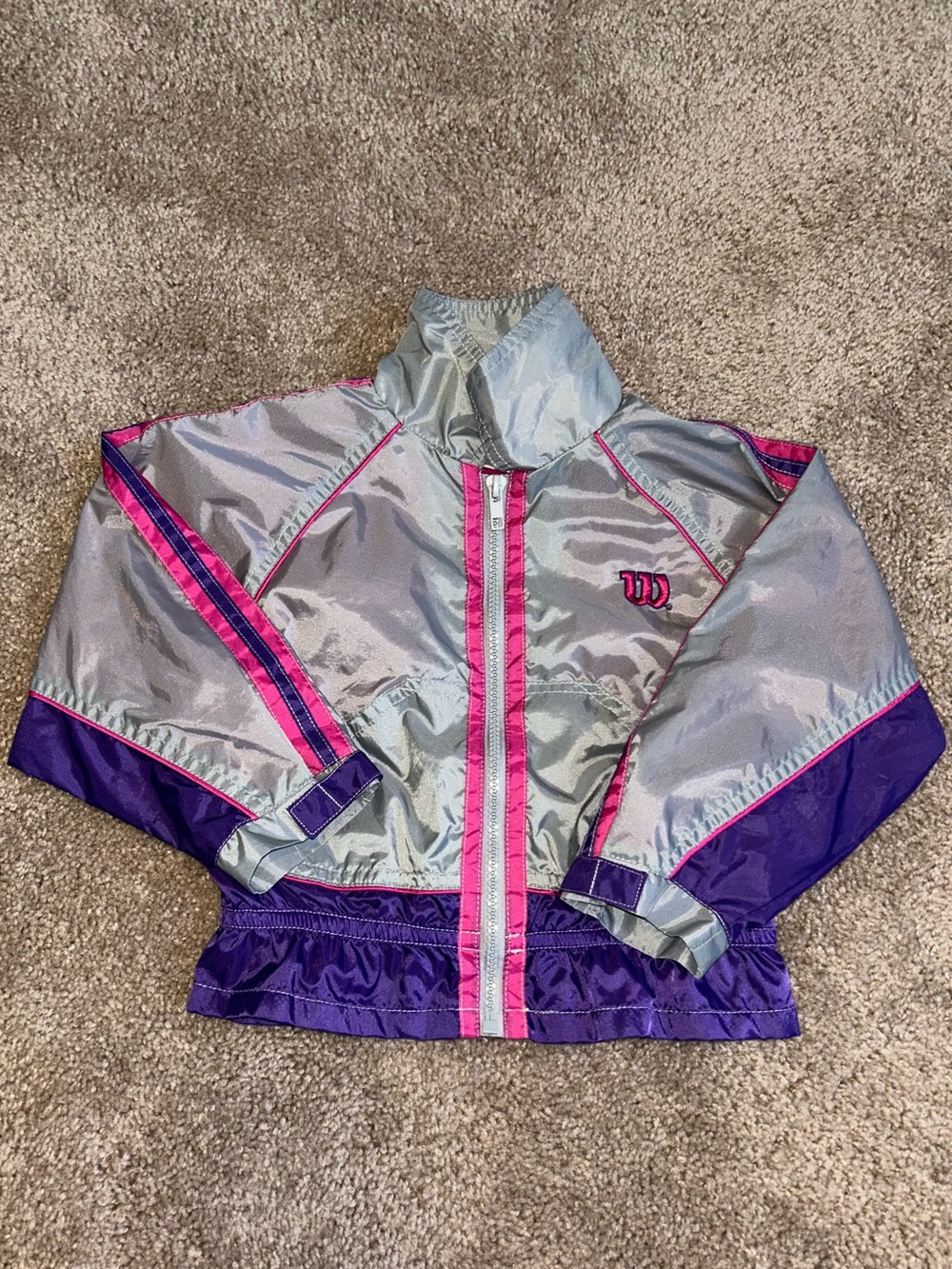Y2K Girls Silver & Purple Wilson Windbreaker Jacket with Pink Trim